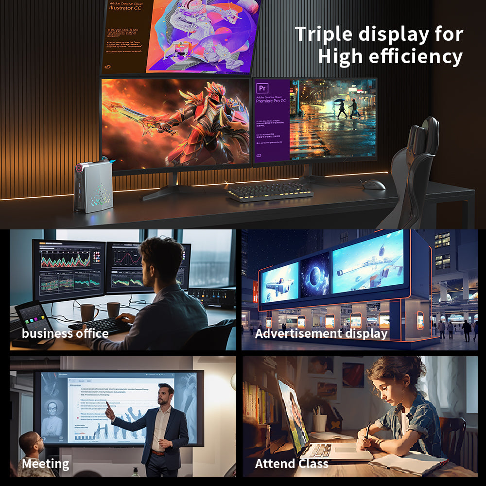 The amd 6600H's mini PC supports triple screen displays